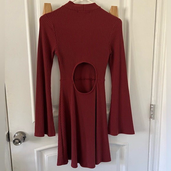 Mock Neck Flare Ribbed Sweater Mini Dress - Picture 2 of 3